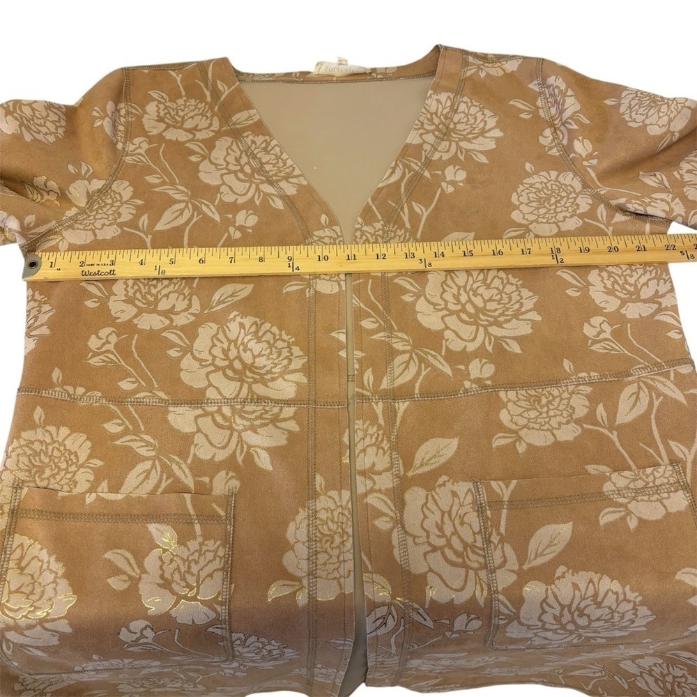 Solitaire Faux Suede Floral Open Duster Cardigan Women’s Size Large - Picture 9 of 13